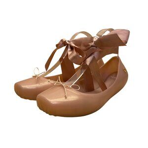 Melissa Women’s Pink Rubber With Ribbon Ties Ballet Bow Shoes Size 9